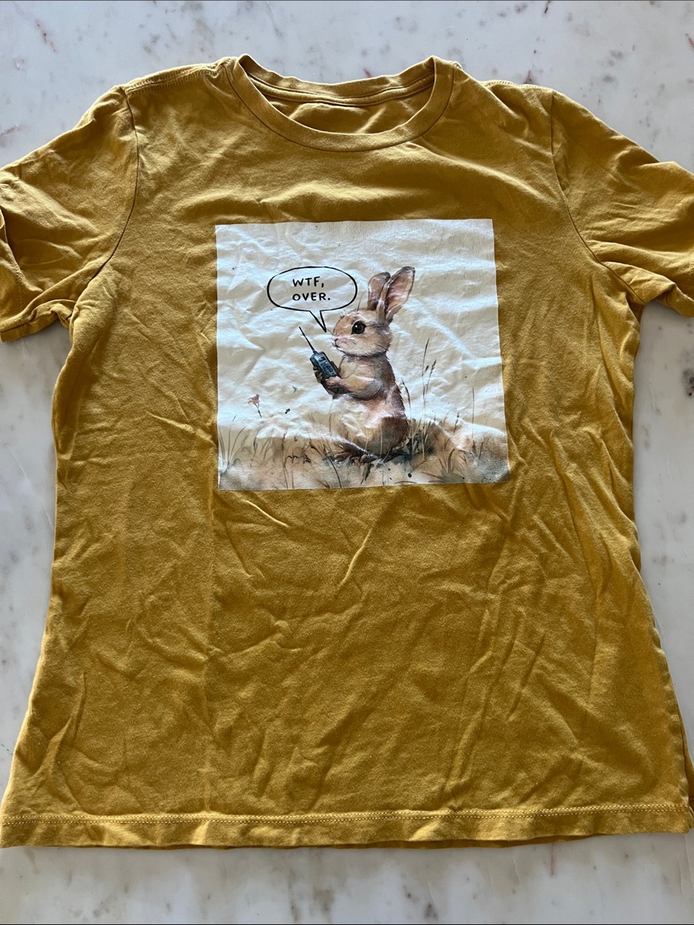 Bella Canvas Mustard Short Sleeve Tee with Bunny Graphic